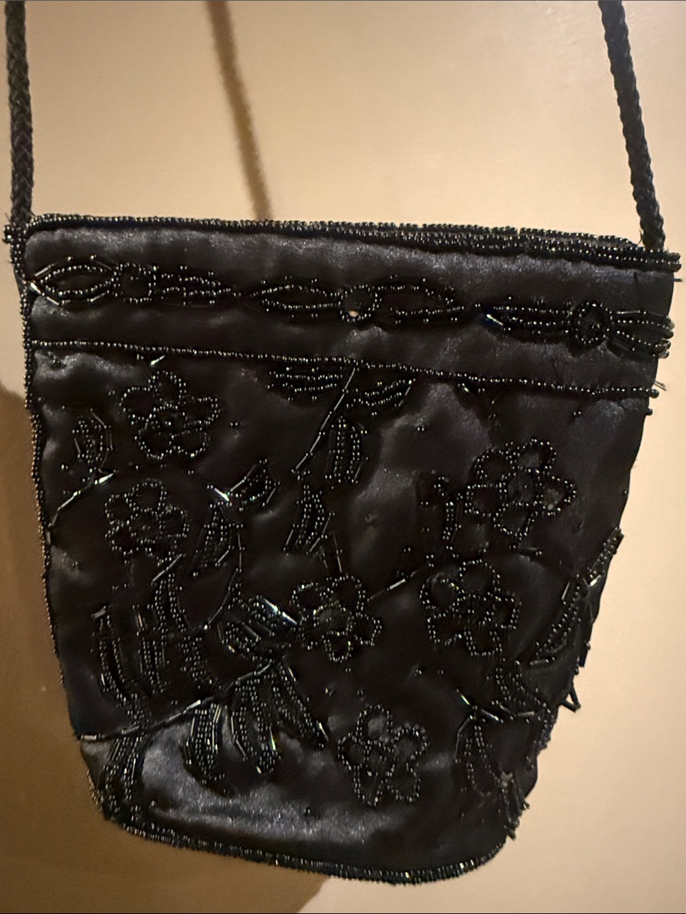 Black Beaded Floral Evening Bag